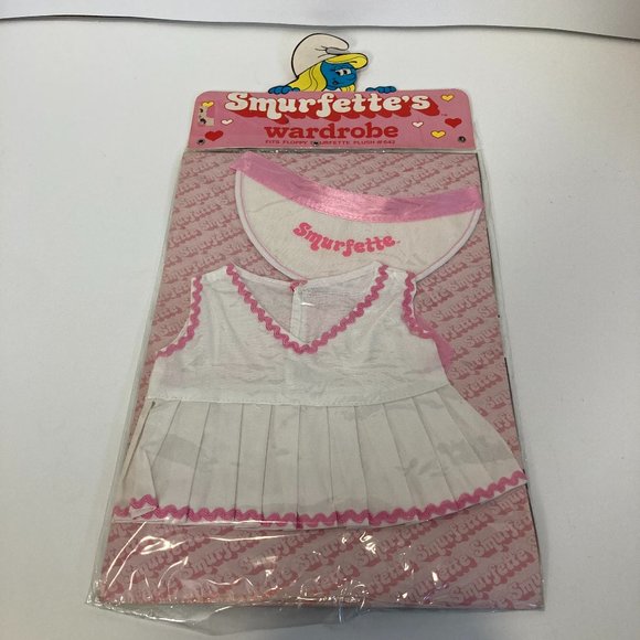 Vintage 1983 Smurfette Wardrobe Tennis Outfit Plush Doll New Pink White - Picture 1 of 8
